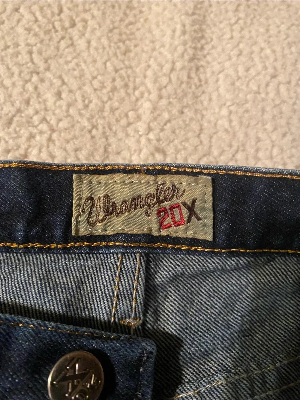 Wrangler Men’s Dark Blue Jeans with Red Patch